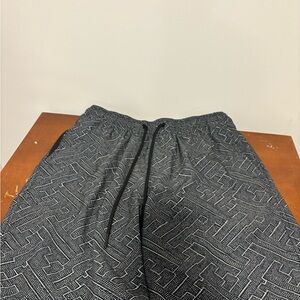 Black and White Geometric Patterned Lined Swim Shorts